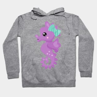 Cute Seahorse, Purple Seahorse, Ribbon, Stars Hoodie